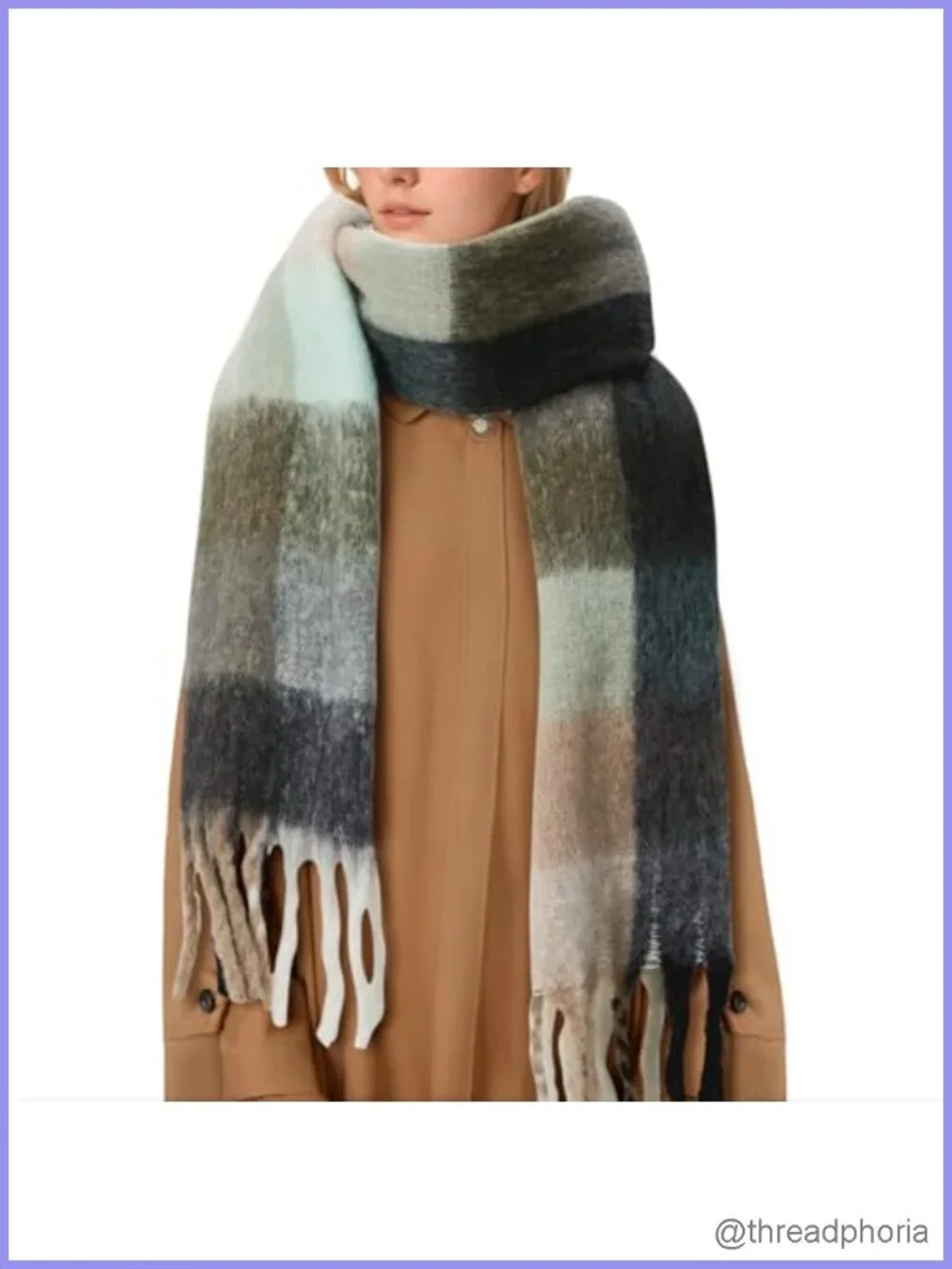 Womens Chunky Blanket Oversized Long Plaid Warm Wrap Scarf Cashmere Feel Soft